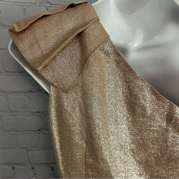 Trina Turk Gold Shimmer one shoulder embellished formal mini dress glam - Picture 10 of 11